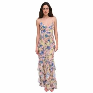 chinese dress ladies For Love & Lemons Pink Floral 'Suzette' Rosette Maxi Dress Size S – Mine &  Yours